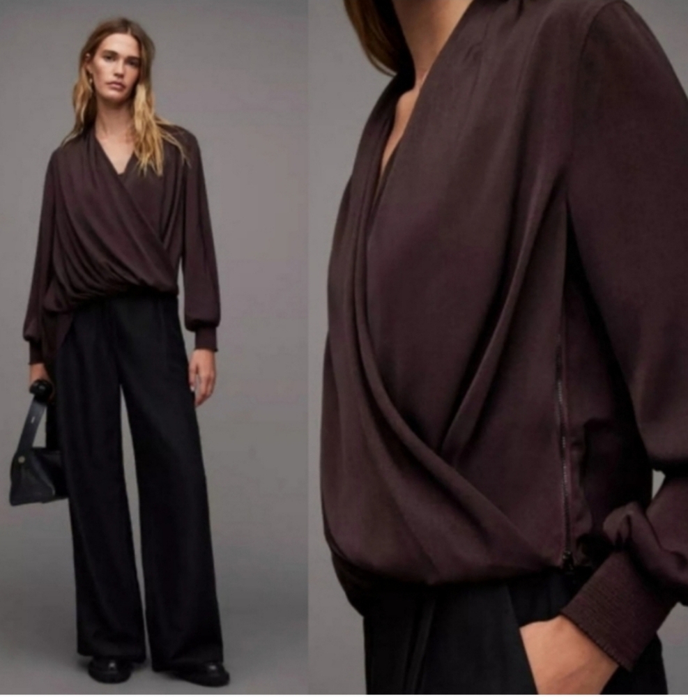 All Saints Abi Port Purple Wrap Top